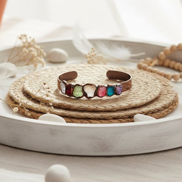 🆕️Bracelet with 7 Natural Gemstones Handcrafted Multi-Colored Crystal Rock Cuff - Picture 11 of 13